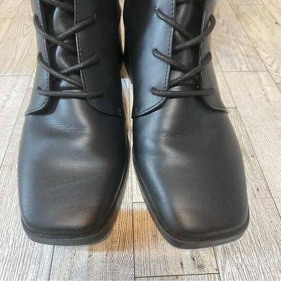 Monki- Black Elma Lace Up Vegan Leather Heeled Boots- Sz. 39