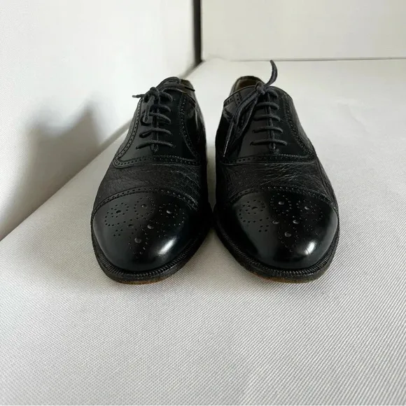 Moreschi Size 9 Black Peccary Calf Leather Brogues Oxford Shoes Made in Italy