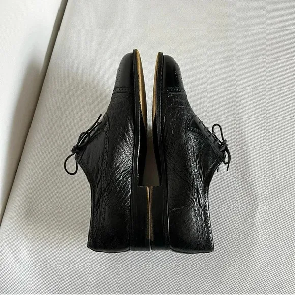 Moreschi Size 9 Black Peccary Calf Leather Brogues Oxford Shoes Made in Italy