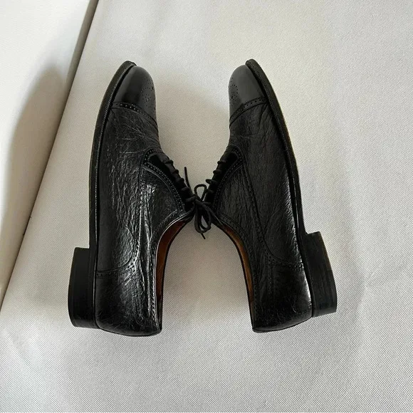 Moreschi Size 9 Black Peccary Calf Leather Brogues Oxford Shoes Made in Italy