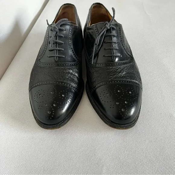 Moreschi Size 9 Black Peccary Calf Leather Brogues Oxford Shoes Made in Italy