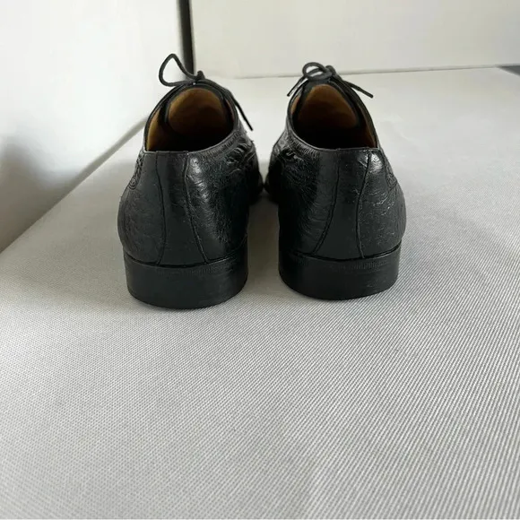 Moreschi Size 9 Black Peccary Calf Leather Brogues Oxford Shoes Made in Italy