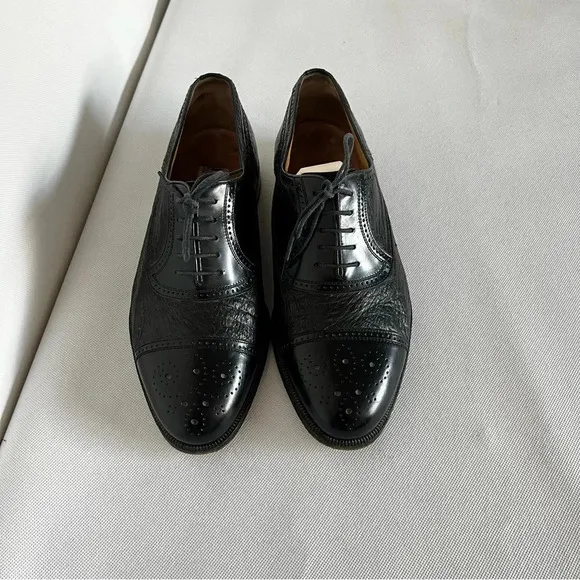 Moreschi Size 9 Black Peccary Calf Leather Brogues Oxford Shoes Made in Italy