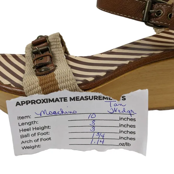 Moschino Womens Wedges EUR 39 Cream Brown Ankle Buckle Wood Sole Sandals Heels
