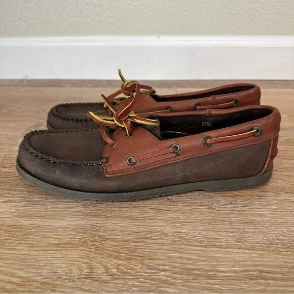 Moss Creek Trader Men's Brown Leather Slip On Loafers Boat Shoes, Size 7