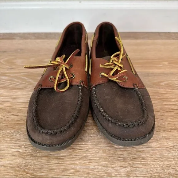 Moss Creek Trader Men's Brown Leather Slip On Loafers Boat Shoes, Size 7