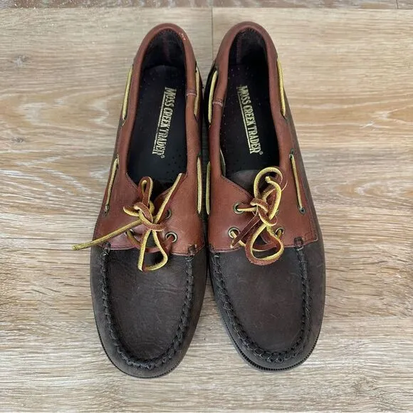 Moss Creek Trader Men's Brown Leather Slip On Loafers Boat Shoes, Size 7