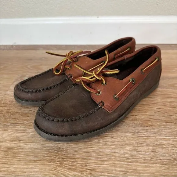 Moss Creek Trader Men's Brown Leather Slip On Loafers Boat Shoes, Size 7