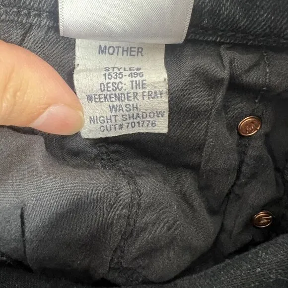 Mother Jeans Women 26 Black The Weekender Fray Night Shadow Raw Hem Mid Rise