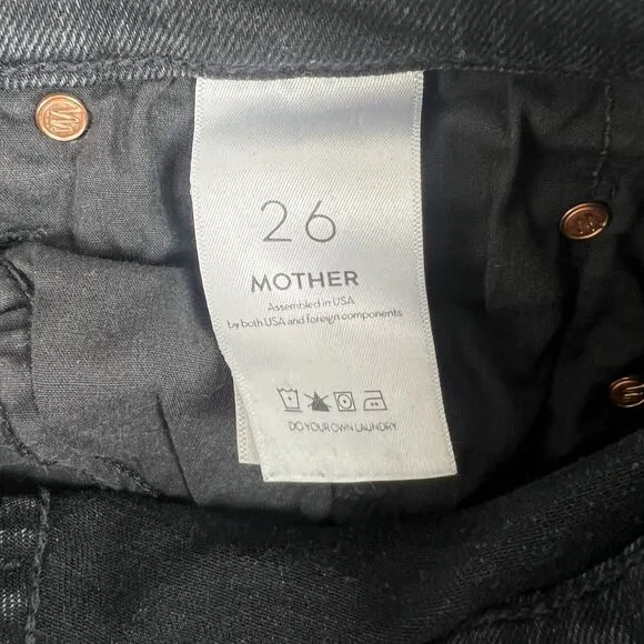 Mother Jeans Women 26 Black The Weekender Fray Night Shadow Raw Hem Mid Rise