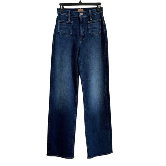 Mother Patch Pocket Rambler Zip Sneak Jeans Womens 24 Blue Straight Wide Leg NWT