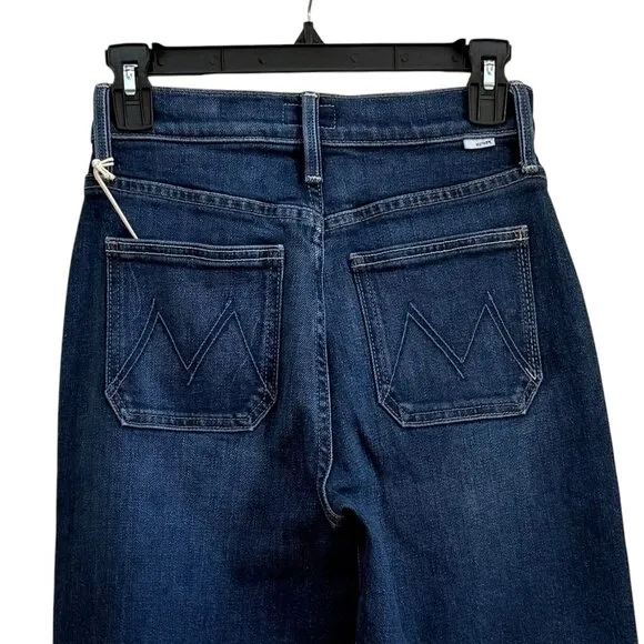 Mother Patch Pocket Rambler Zip Sneak Jeans Womens 24 Blue Straight Wide Leg NWT