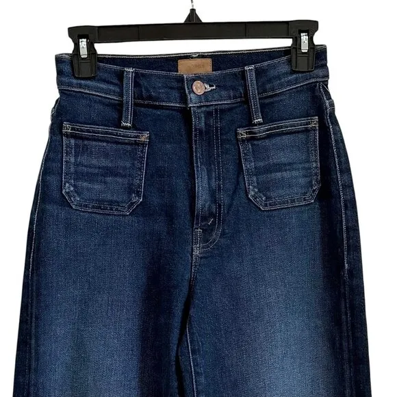 Mother Patch Pocket Rambler Zip Sneak Jeans Womens 24 Blue Straight Wide Leg NWT