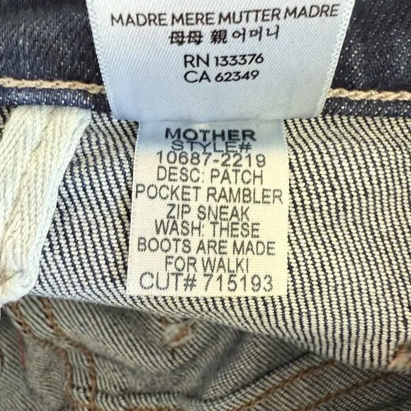 Mother Patch Pocket Rambler Zip Sneak Jeans Womens 24 Blue Straight Wide Leg NWT