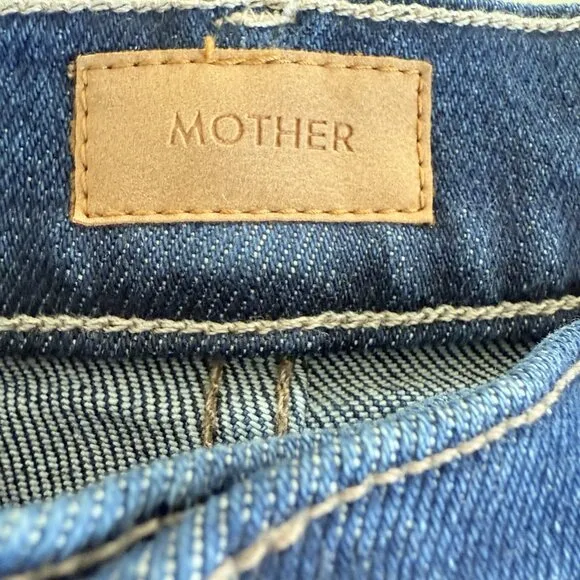 Mother Patch Pocket Rambler Zip Sneak Jeans Womens 24 Blue Straight Wide Leg NWT