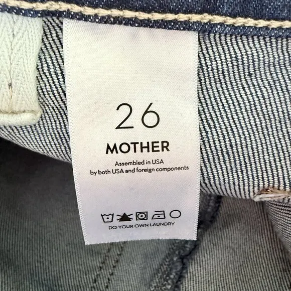 Mother Patch Pocket Rambler Zip Sneak Jeans Womens 26 Blue Straight Wide Leg NWT