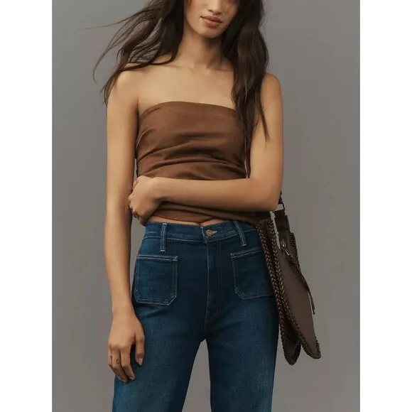 Mother Patch Pocket Rambler Zip Sneak Jeans Womens 26 Blue Straight Wide Leg NWT