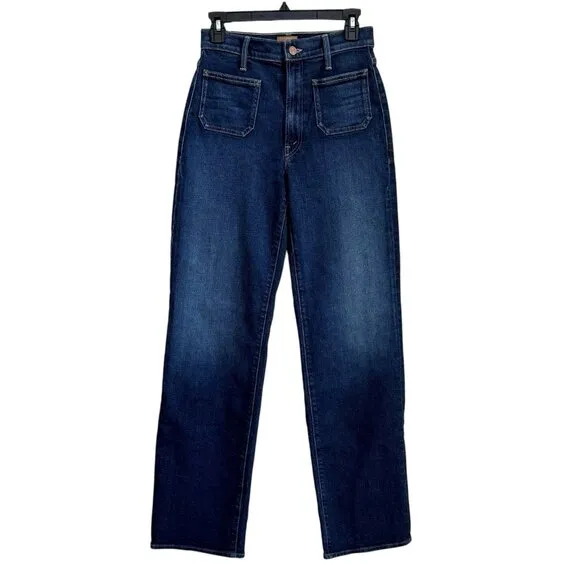 Mother Patch Pocket Rambler Zip Sneak Jeans Womens 26 Blue Straight Wide Leg NWT