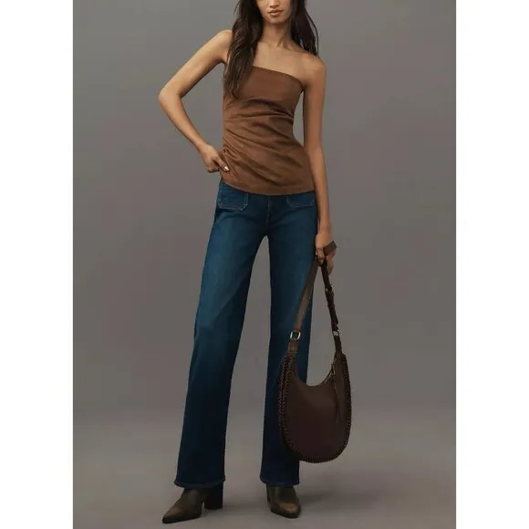 Mother Patch Pocket Rambler Zip Sneak Jeans Womens 26 Blue Straight Wide Leg NWT
