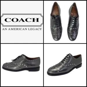 MSRP $250, New Coach Tegan Gunmetal Leather Studded Oxford Wingtip Shoes, Size 7