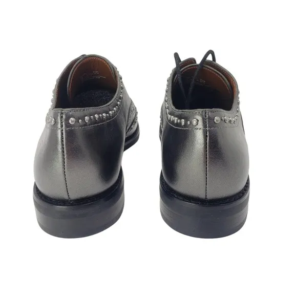 MSRP $250, New Coach Tegan Gunmetal Leather Studded Oxford Wingtip Shoes, Size 7