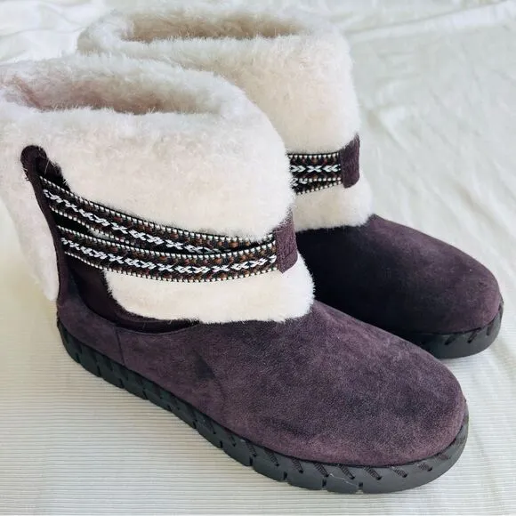 Muk Luks Womens Ankle Boots Faux Fur Wool Blend Suede Comfort Winter Flat 9.5