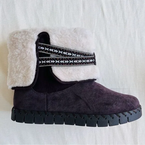 Muk Luks Womens Ankle Boots Faux Fur Wool Blend Suede Comfort Winter Flat 9.5