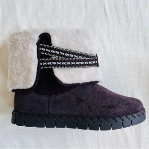 Muk Luks Womens Ankle Boots Faux Fur Wool Blend Suede Comfort Winter Flat 9.5
