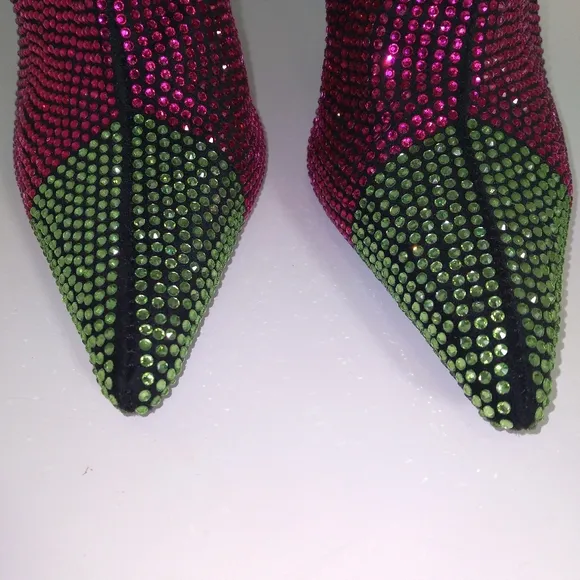 Multi-Color Rhinestone Knee High Heeled Boots-  Size 6