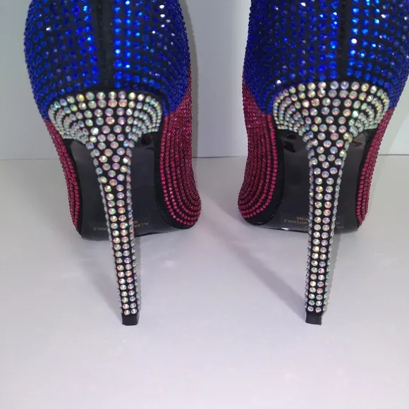 Multi-Color Rhinestone Knee High Heeled Boots-  Size 6