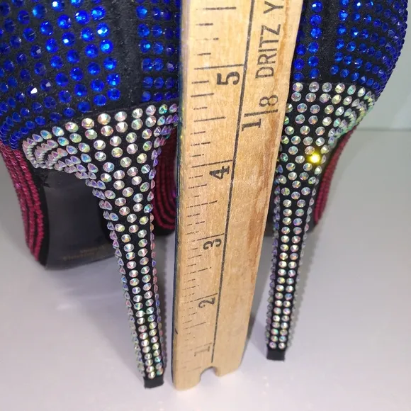 Multi-Color Rhinestone Knee High Heeled Boots-  Size 6