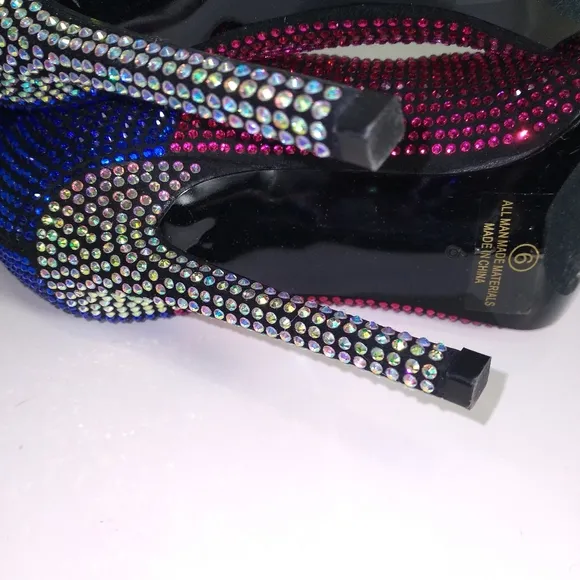 Multi-Color Rhinestone Knee High Heeled Boots-  Size 6