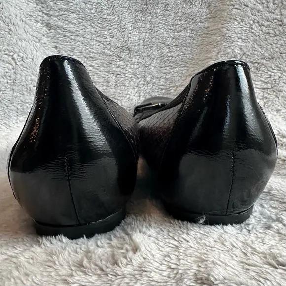 Munro Snake Ballet Flats Leather &amp; Patent TrimGun Metal Hardware 10M