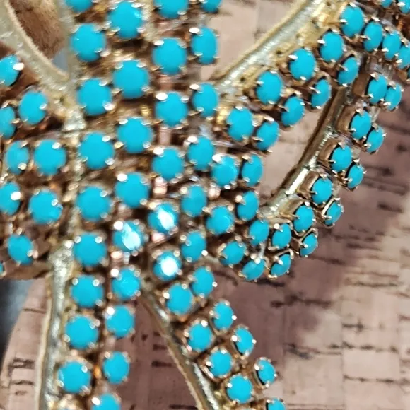 Mystique Elegant Beaded Sandals  Cork Wedge Turquoise and Tan Size 8