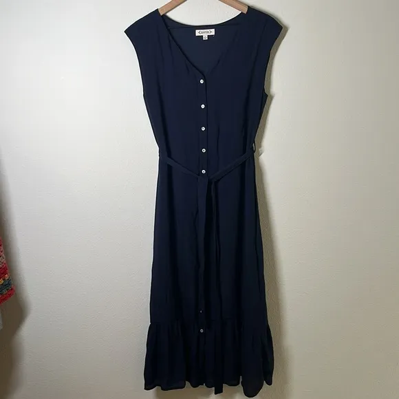 Nanette Lepore Caribbean Texture Navy Blue Midi Dress Size 10 | Classic Feminine