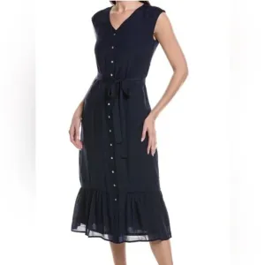 Nanette Lepore Caribbean Texture Navy Blue Midi Dress Size 10 | Classic Feminine