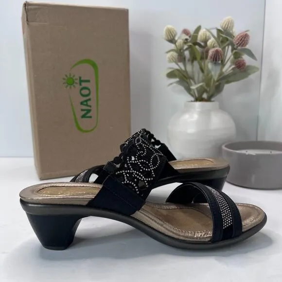 Naot Contempo Leather Sandal Shoes Jet Black/Bronze Women's EU 38/7.5 NWB