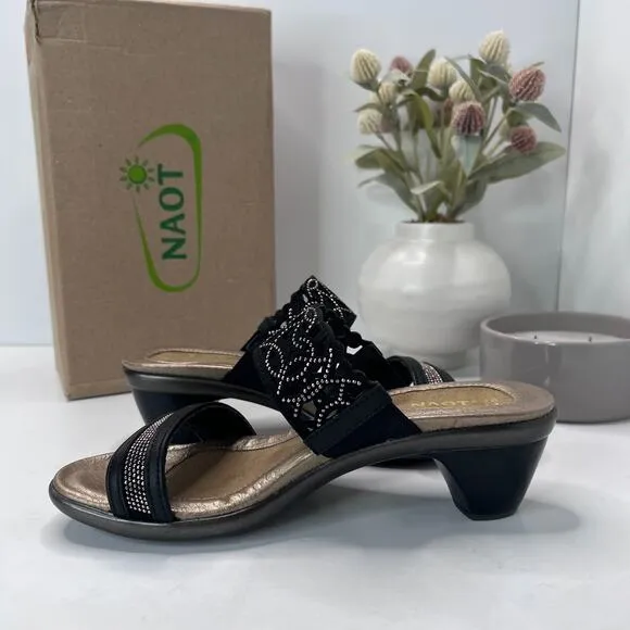 Naot Contempo Leather Sandal Shoes Jet Black/Bronze Women's EU 38/7.5 NWB