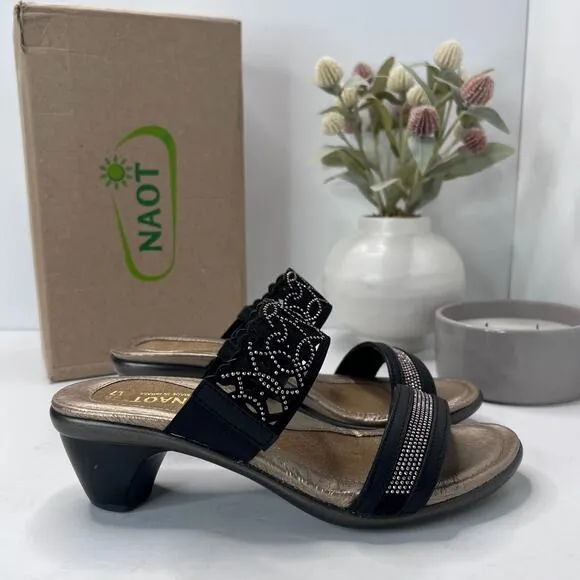 Naot Contempo Leather Sandal Shoes Jet Black/Bronze Women's EU 38/7.5 NWB