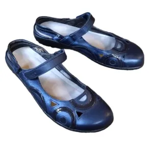 Naot Women's Size 8 Polar Sea Leather Rongo Adjustable Velcro Mary Jane Flats