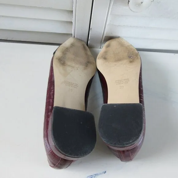 Napoleoni Leather Maroon, Bordeaux Color, gold buckle Italian Flats Size 8.5