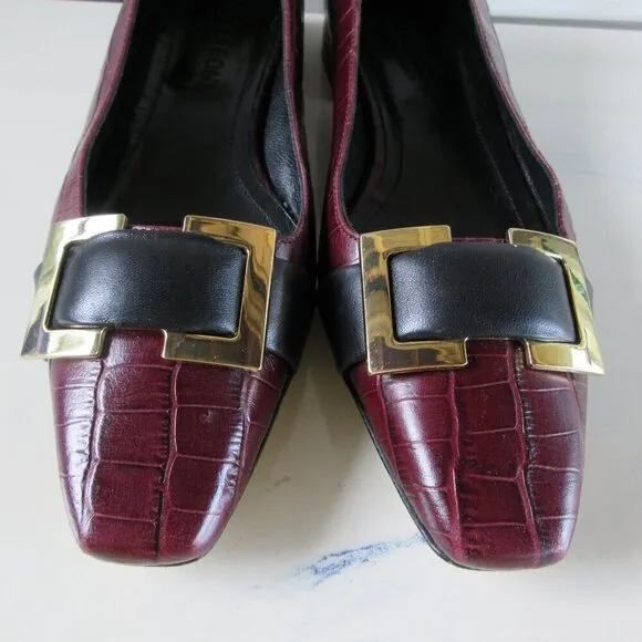 Napoleoni Leather Maroon, Bordeaux Color, gold buckle Italian Flats Size 8.5