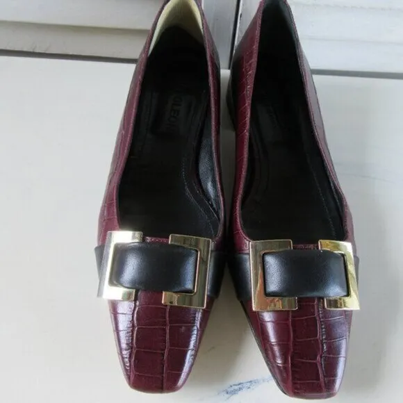 Napoleoni Leather Maroon, Bordeaux Color, gold buckle Italian Flats Size 8.5