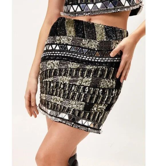 Nasty Gal Premium Hand Embellished Mini Skirt - Size 2 - NWT