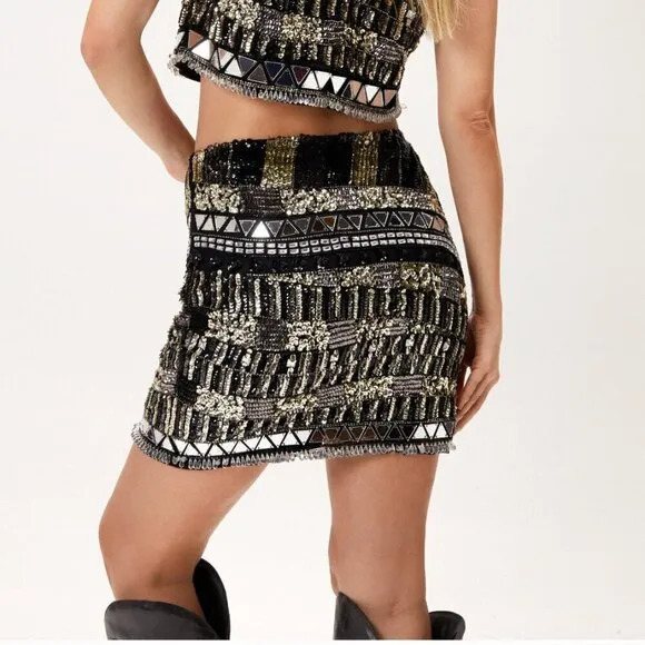 Nasty Gal Premium Hand Embellished Mini Skirt - Size 2 - NWT