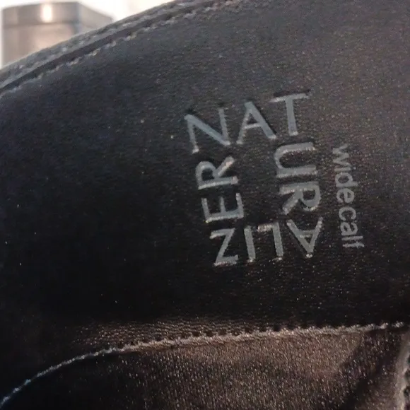 NATURALIZER Black Buckle Strap platform Wide Calf high heel leather boots