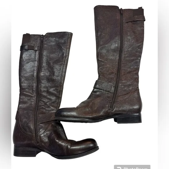Naturalizer N5 Comfort Jersey Leather Upper Pebbled Brown Zippered Calf Boots 8