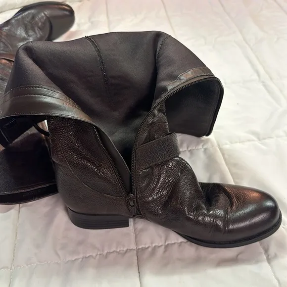Naturalizer N5 Comfort Jersey Leather Upper Pebbled Brown Zippered Calf Boots 8