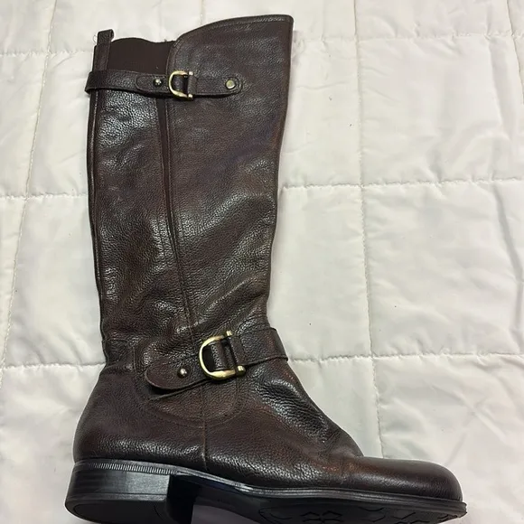 Naturalizer N5 Comfort Jersey Leather Upper Pebbled Brown Zippered Calf Boots 8