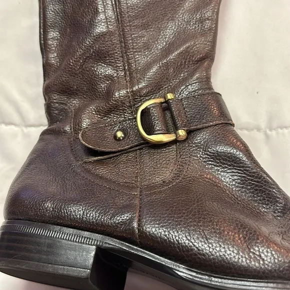 Naturalizer N5 Comfort Jersey Leather Upper Pebbled Brown Zippered Calf Boots 8